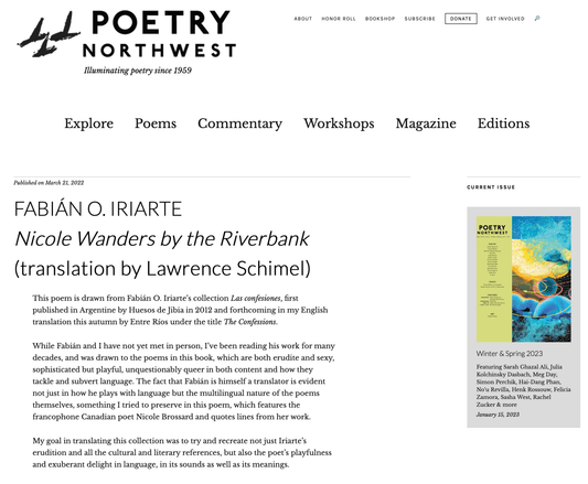 Iriarte Translation in Poetry Northwest - Entre Ríos Books