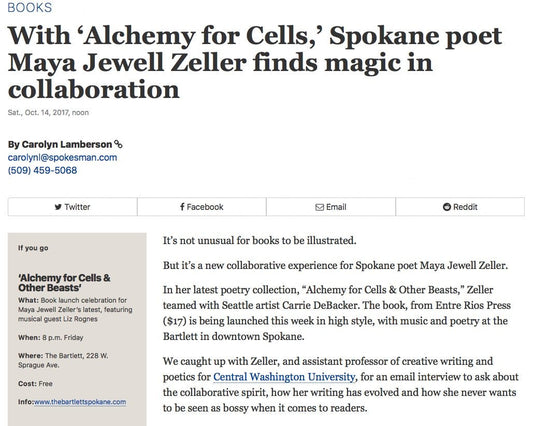 Maya Jewell Zeller Interview in Spokesman Review - Entre Ríos Books